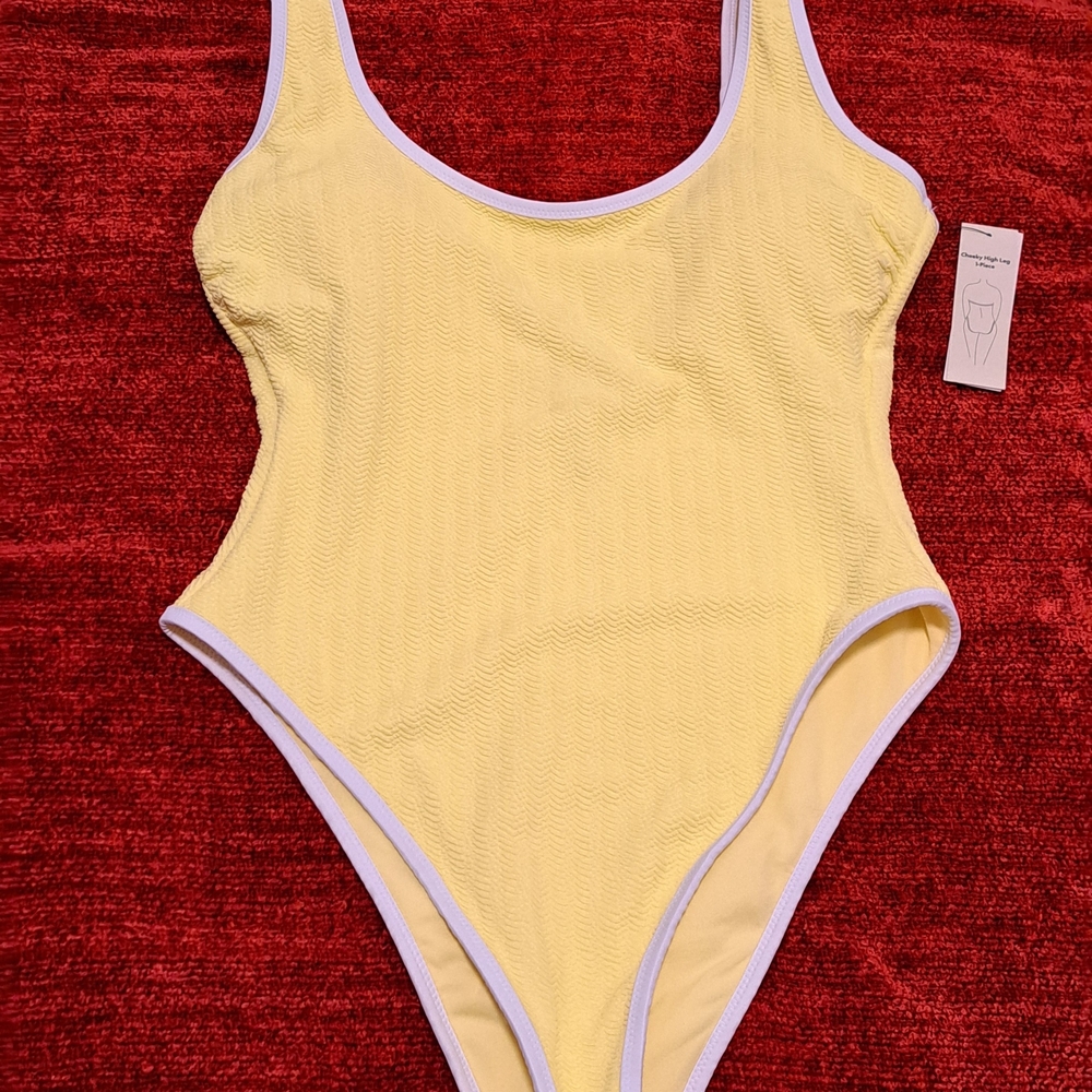 Lemon Textured High-Leg Swimsuit